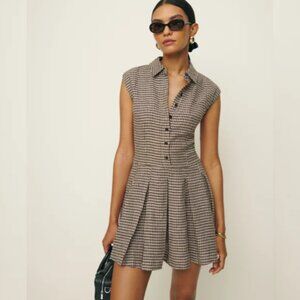 NWOT Reformation Arella Linen Dress in Tartine Check Mini Button Collar Size 0